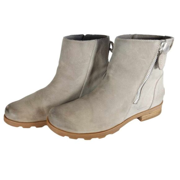 Sorel Women’s Emilie II US 8,5 Gray Leather Side Zip Ankle Boots Booties - Picture 1 of 14